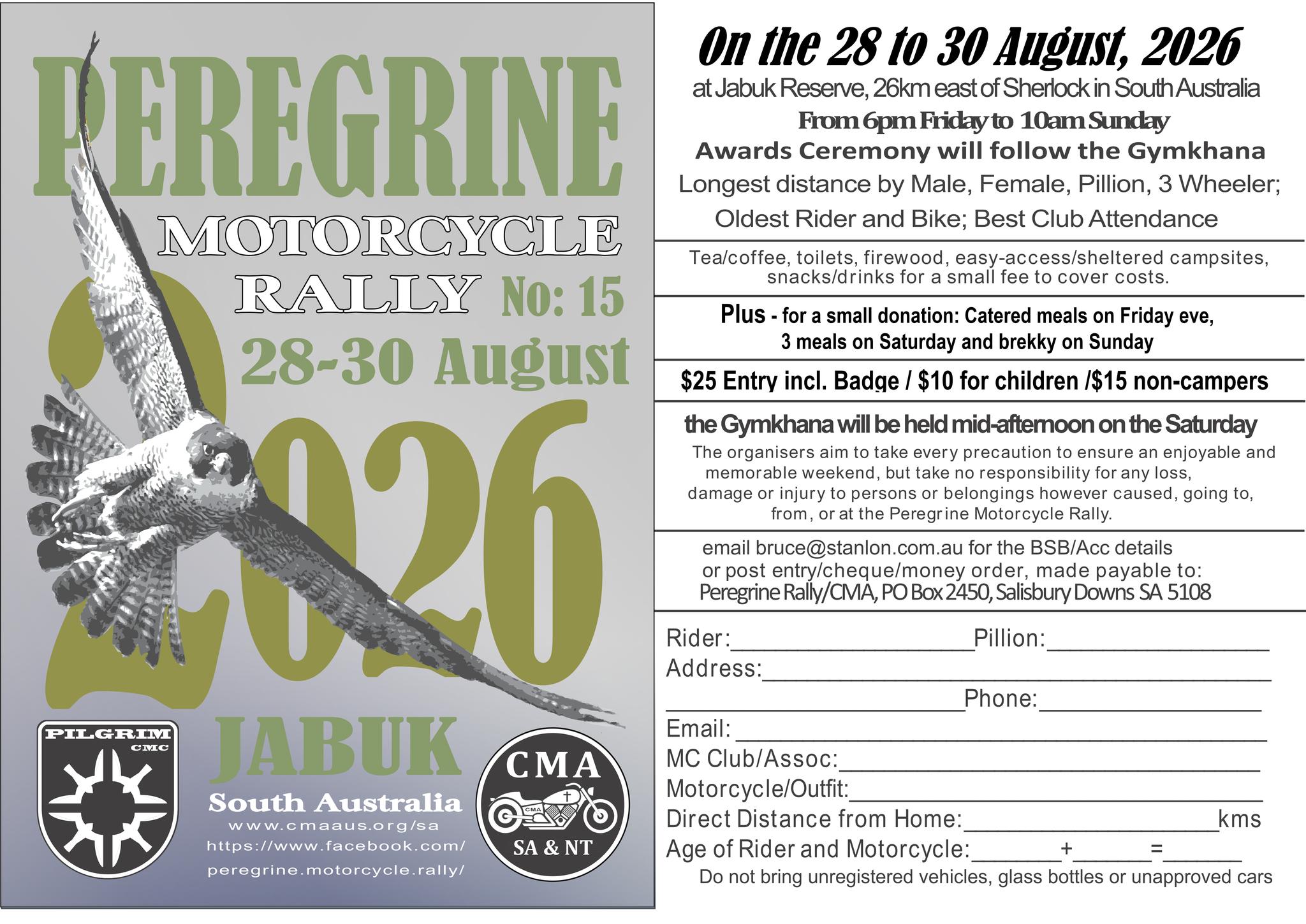 Peregrine Rally 2026 Rego